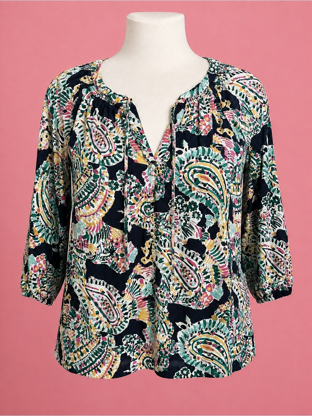 Women's Paisley Peasant Blouse - Black Multi